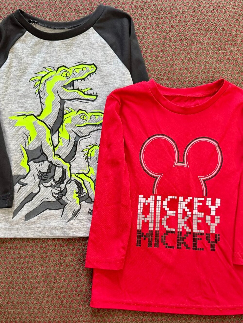 Jumping Beans Active 2T Long Sleeve Tees Lot of 2 Mickey Mouse + Neon Dinos